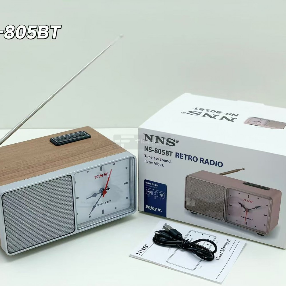 Fioplus Fio NS805BT Saatli Nostaljik Retro Ahşap Bluetooth Radyo