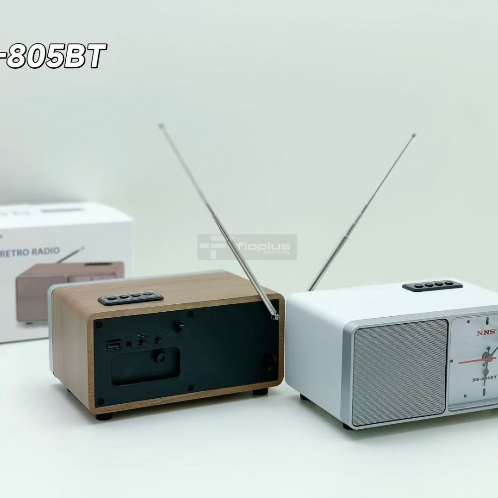 Fioplus Fio NS805BT Saatli Nostaljik Retro Ahşap Bluetooth Radyo