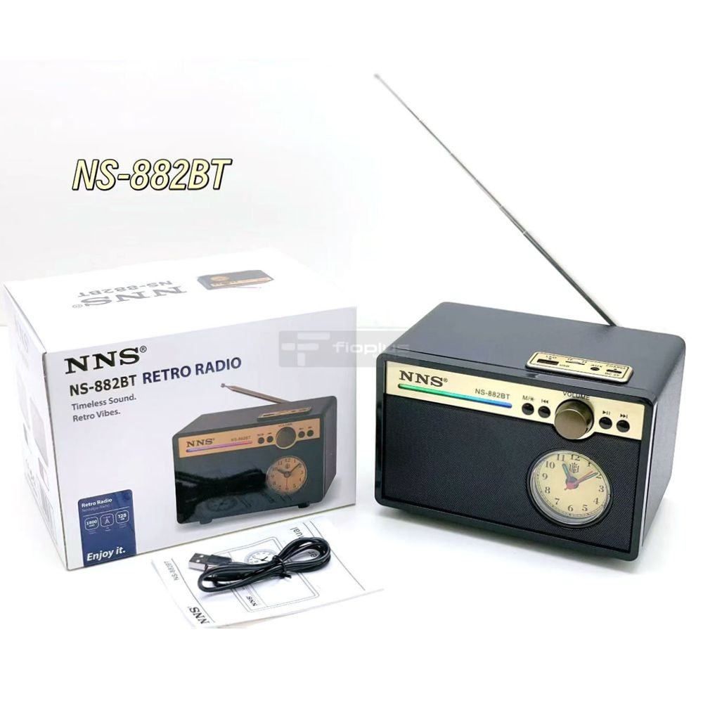 Fioplus Fio NS882BT Saatli Nostaljik Retro Ahşap Bluetooth Radyo