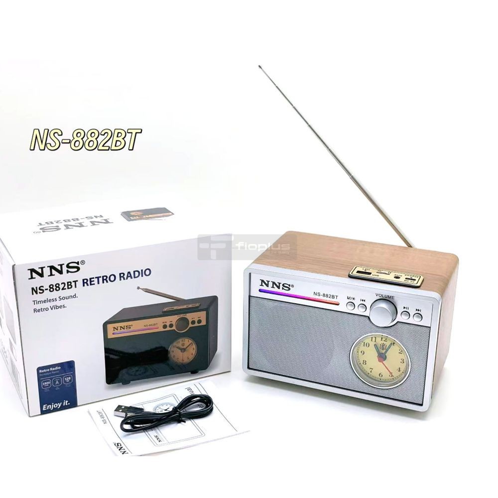 Fioplus Fio NS882BT Saatli Nostaljik Retro Ahşap Bluetooth Radyo