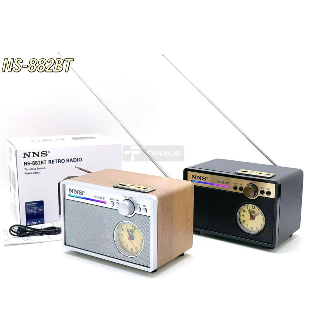 Fioplus Fio NS882BT Saatli Nostaljik Retro Ahşap Bluetooth Radyo