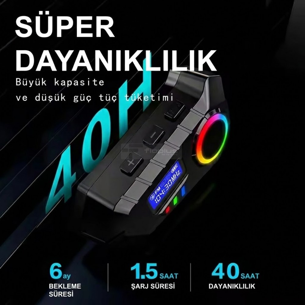 Fioplus FIO Y30A RGB Işıklı ve LED Ekranlı Motosiklet İnterkomu Görseli