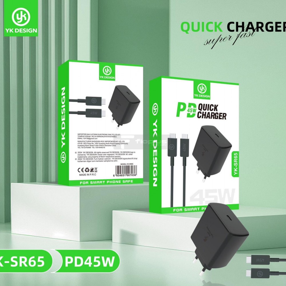 YK DESİGN Sr65 45w Pd Siyah Süper Hızlı Şarj