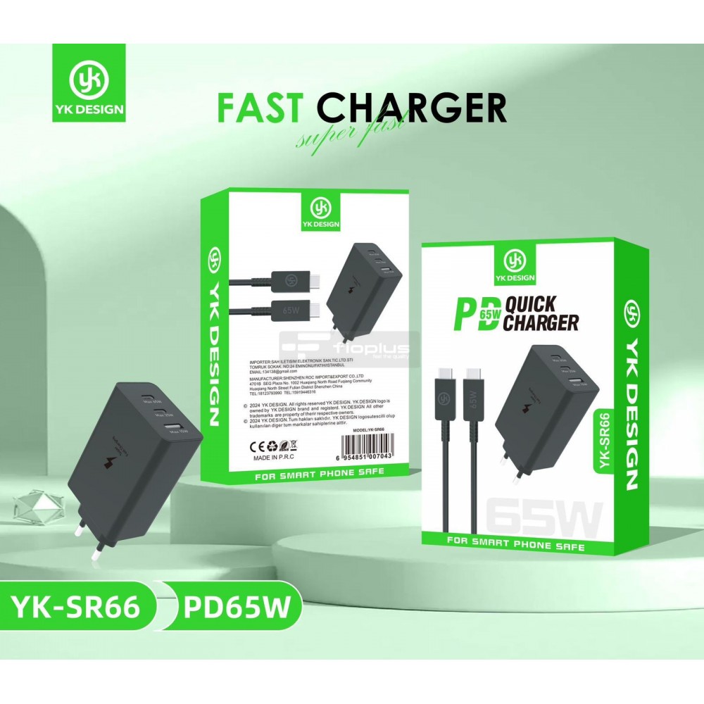 YK DESİGN Sr66 65W Siyah PD Hızlı Şarj 3 Çıkışlı YK DESİGN Sr66 65W Siyah PD Hızlı Şarj 3 Çıkışlı